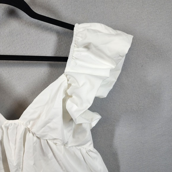 SHEIN X Dress Womens Large White Ruffle Sleeve Tie Back Mini Babydoll Style - Picture 2 of 14